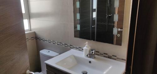 a bathroom with a sink and a mirror and a toilet at Seron Apartment 3 in St. Paul's Bay