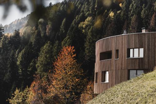 uma casa no topo de uma colina com árvores em Einäugl - Briol em Barbiano