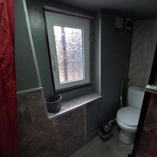 a bathroom with a toilet and a window at different house in Tbilisi City