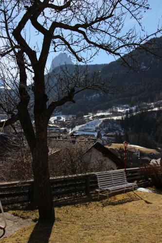 a park bench sitting next to a tree at Hotel Villa Emilia in Ortisei
