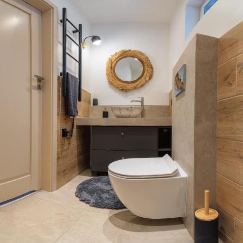 a bathroom with a toilet and a sink at Beskidzkie Super Stodoły in Zawoja
