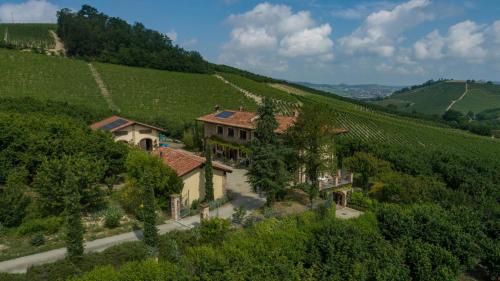 an aerial view of a house in the middle of a hill at Agriturismo Tre Stelle in Barbaresco