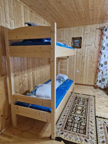 a bunk bed room with two bunk beds in a cabin at Casa Gemenelor in Cluj-Napoca