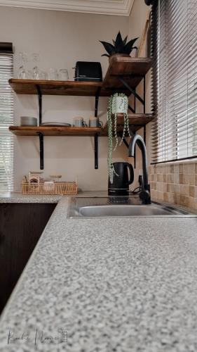 a kitchen sink with a faucet on a counter at The Aloe in East London