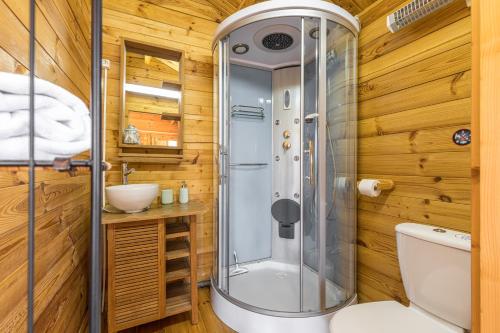 a bathroom with a shower and a toilet at Maison Saint Paul in La Colle-sur-Loup