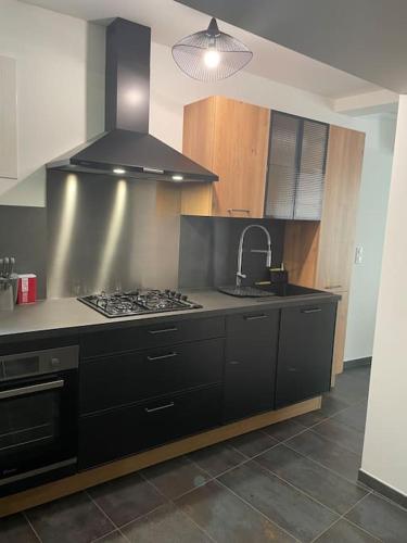 - une cuisine équipée d'une cuisinière four supérieur dans l'établissement VILLA CHEZ ANTONI, à Grosseto-Prugna