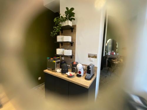 a kitchen with a counter with a coffee maker on it at Maison Mimerel Colodge in Roubaix