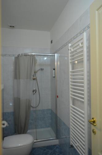 a bathroom with a shower with a toilet and a glass shower door at Casa per ferie religiosa Figlie di Nazareth in Pisa