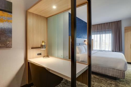 a hotel room with a bed and a mirror at SpringHill Suites by Marriott Cheraw in Cheraw