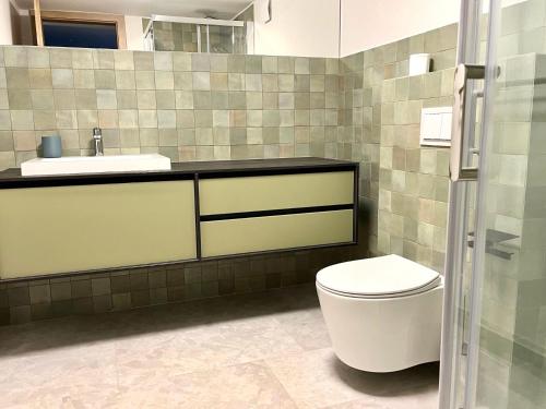 席烏倪的住宿－Apartmani Lemona，一间带卫生间和水槽的浴室