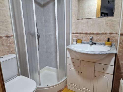 y baño con ducha, lavabo y aseo. en Vivienda Turistica IBAMA2, en Ciudad Rodrigo