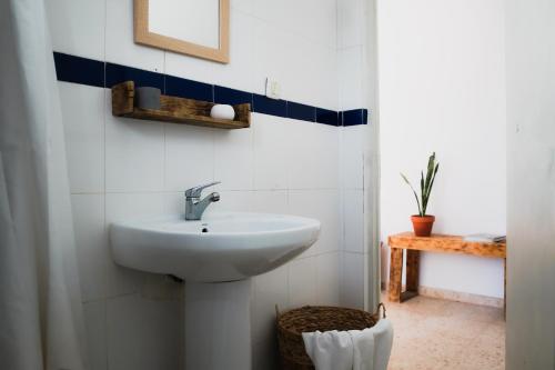 a bathroom with a sink and a mirror at La Posada de Trafalgar in Los Caños de Meca