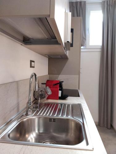 a kitchen sink with a cat sitting on top of it at Hotel Abel & Residence in Cesenatico