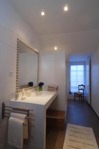 une salle de bain avec un lavabo et un miroir dans l'établissement Maison d'hôtes Paris Riverside, à Saint-Maur-des-Fossés