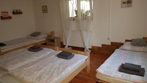 a room with two beds and a window at Apartman Barbara in Daruvar