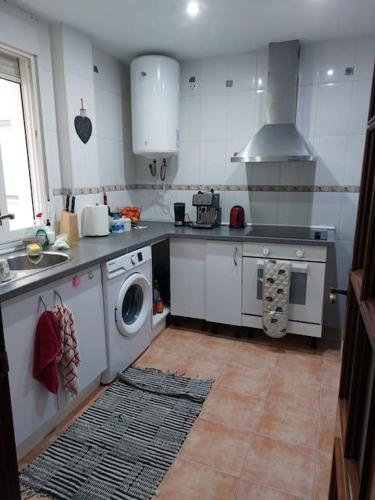 cocina con fregadero y lavadora en Piso céntrico de dos dormitorios, en La Línea de la Concepción