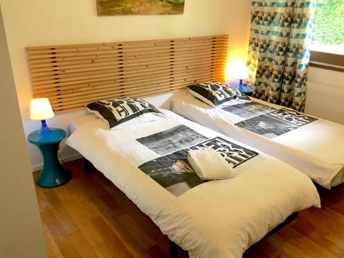 deux lits jumeaux dans une chambre avec fenêtre dans l'établissement Chez-luc, à Allinges