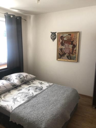 1 dormitorio con 1 cama y una pintura en la pared en Apartament Stroma 4, en Zakopane