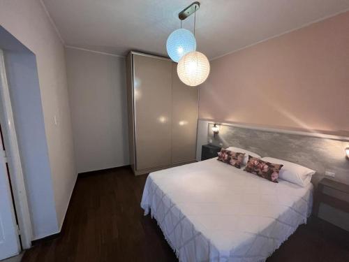 1 dormitorio con 1 cama blanca y 2 luces en Colorado en Mendoza