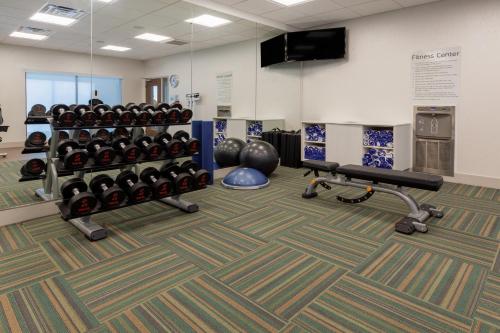 a gym with dumbbells and weights in a room at Holiday Inn Express & Suites Brunswick-Harpers Ferry Area by IHG in Brunswick