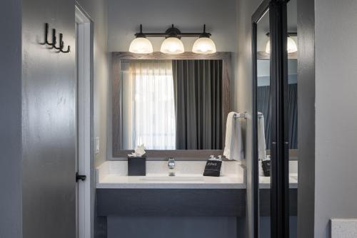 a bathroom with a sink and a mirror at Tamarack Lodge in Ketchum