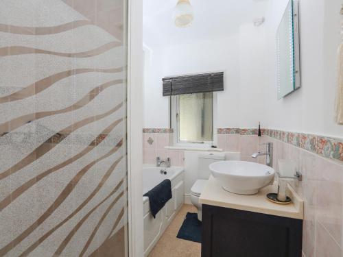 ein Badezimmer mit Waschbecken und Toilette in der Unterkunft 29 Above Town in Dartmouth