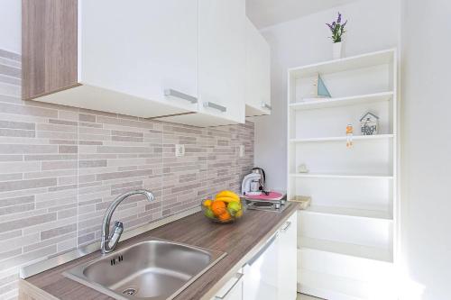 - une cuisine avec un évier et un comptoir dans l'établissement Apartments with a parking space Gornja Brela, Makarska - 20448, à Zadvarje
