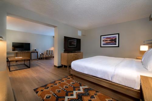 a hotel room with a bed and a flat screen tv at Holiday Inn Estes Park by IHG in Estes Park