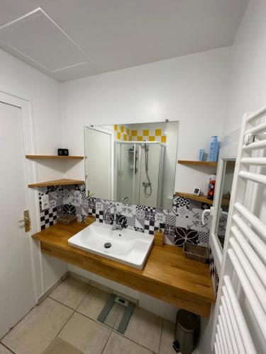 y baño con lavabo y ducha. en Villa des Palmiers, Chambre 3, Lit double, en Villeneuve-sur-Lot