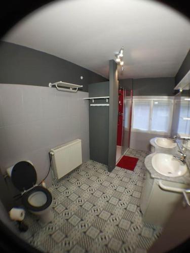 une salle de bain avec deux toilettes et un lavabo dans l'établissement Maison indépendante avec 3 chambres, à Mourmelon-le-Grand
