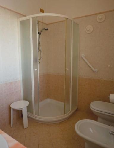 a bathroom with a shower and a toilet at Villa Lidia - tra il verde e l’azzurro. in San Felice del Benaco