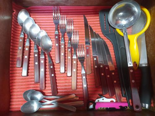 a drawer filled with forks and spoons and utensils at AparWil in Encarnación