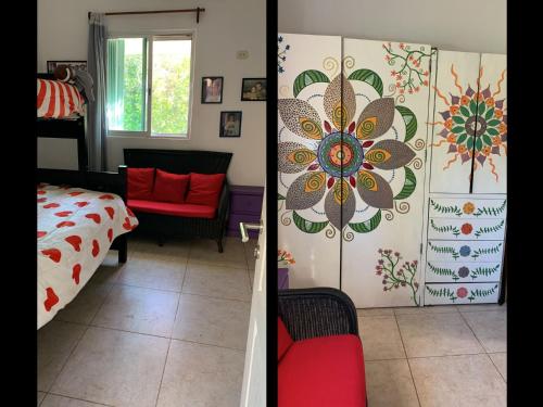 two images of a bedroom and a living room at Villa Camilla in Puerto Aventuras