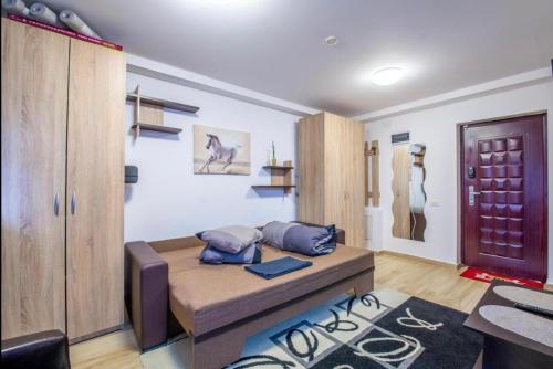 1 dormitorio con 1 cama en una habitación en Studio Militari Residence MR_1, en Roşu
