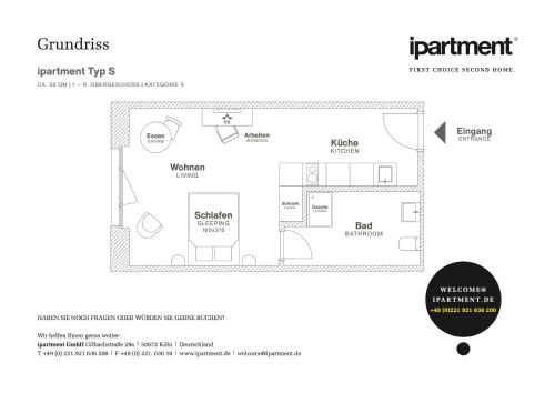 a floor plan of a apartment at ipartment Berlin Airport in Schönefeld