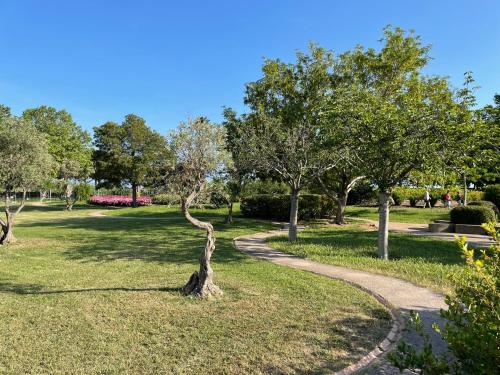 a winding path in a park with trees at Appartement tout confort vue mer in Antibes