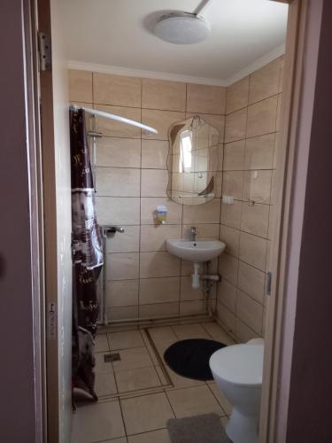 La salle de bains est pourvue de toilettes et d'un lavabo. dans l'établissement Сонечко, à Velyka Bihanʼ