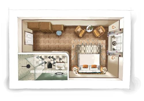 a drawing of a room with a kitchen at Soho House Tel Aviv in Tel Aviv