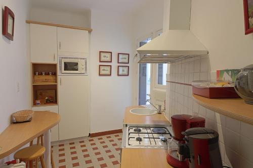 une cuisine avec une cuisinière et un comptoir dans l'établissement le FAMILY LODGE 2 chambres 4 personnes classe 3 etoiles, à Annecy