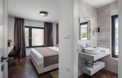 a bedroom with a bed and a sink and a mirror at Amazing Home In Zidarici With 6 Bedrooms, Wifi And Outdoor Swimming Pool in Vantačići