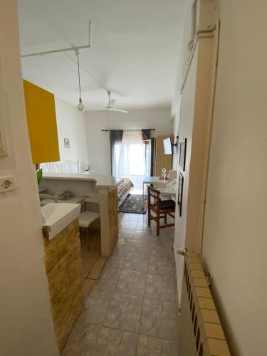 a room with a kitchen and a living room at Δωματια ΞΑΝΘΟΥΛΑ in Amaliapoli