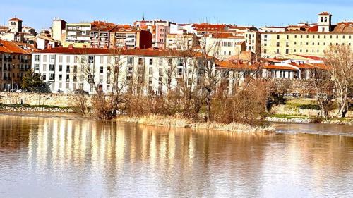 a view of a city and a river with buildings at Apartamento La Bien Cercada in Zamora