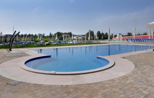 a large swimming pool in a park with chairs at Agriturismo dei Grippi in Sona
