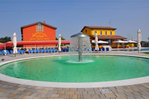 a fountain in a pool in front of a building at Agriturismo dei Grippi in Sona