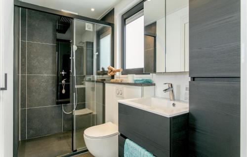 een badkamer met een toilet, een wastafel en een douche bij Nice Home In Voorthuizen With Wifi in Voorthuizen