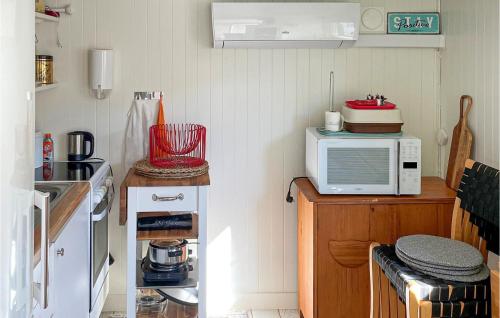 a kitchen with a microwave on top of a counter at 1 Bedroom Beautiful Home In Falkenberg in Falkenberg