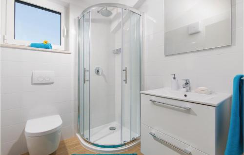 a bathroom with a shower and a toilet and a sink at Awesome Home In Krsan With Wifi in Kršan