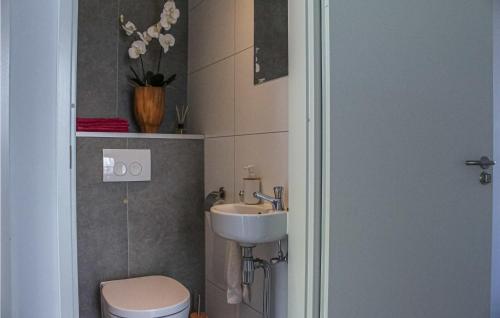 a small bathroom with a sink and a toilet at Hausboot Bellevue in Ohé en Laak