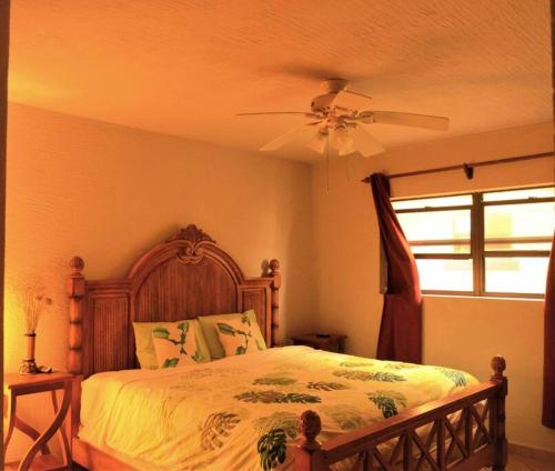 1 dormitorio con 1 cama y ventilador de techo en Condo Unit for rent! Just a few minutes from LFK!, en French Harbor
