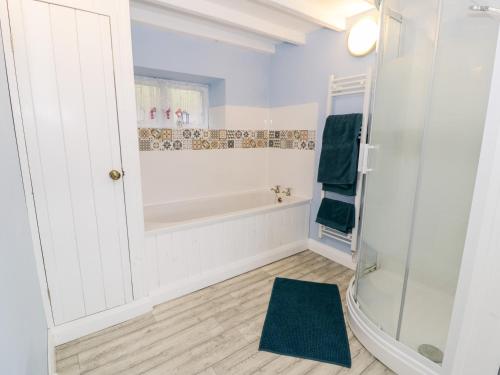 a bathroom with a shower and a bath tub at Mill Cottage in Blaenau-Ffestiniog
